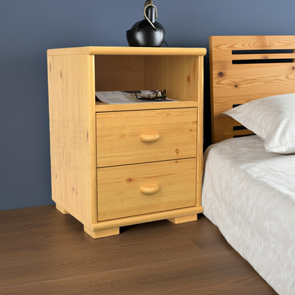 Vanessa Kiefer Massivholz Nachttisch Nachtschrank | 2-Schubladen 1-Regal | 100% Bio Kiefer Kiefer Massivholz