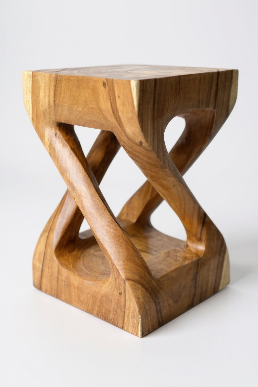 Holz Beistelltisch - Holzhocker Couchtisch - Handgefertigt – Kantig gedreht aus massivem Suarholz - 50x28x28 cm