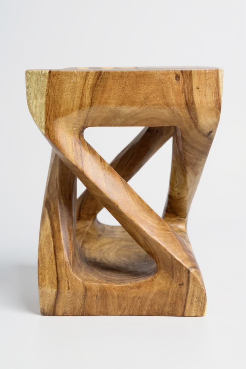 Holz Beistelltisch - Holzhocker Couchtisch - Handgefertigt – Kantig gedreht aus massivem Suarholz - 50x28x28 cm