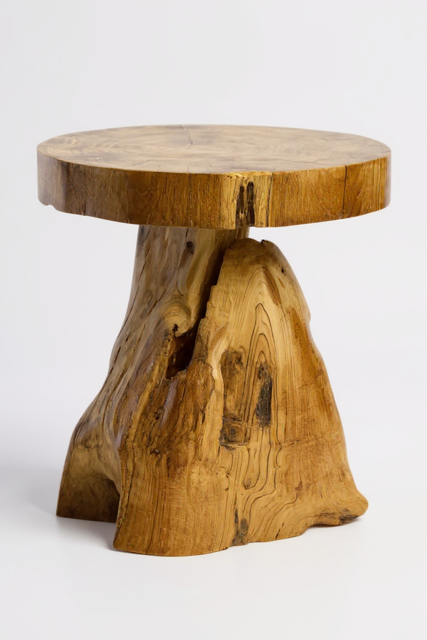Holzhocker – Beistelltisch Blumenhocker Ablagetisch – Handgefertigt – Natürliche Form aus massivem Teakholz – 45x40x40 cm FaHome