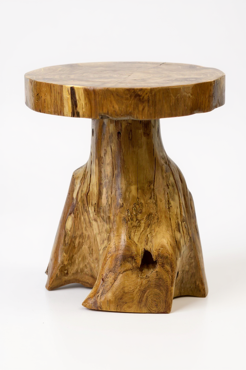Holzhocker – Beistelltisch Blumenhocker Ablagetisch – Handgefertigt – Natürliche Form aus massivem Teakholz – 45x40x40 cm FaHome