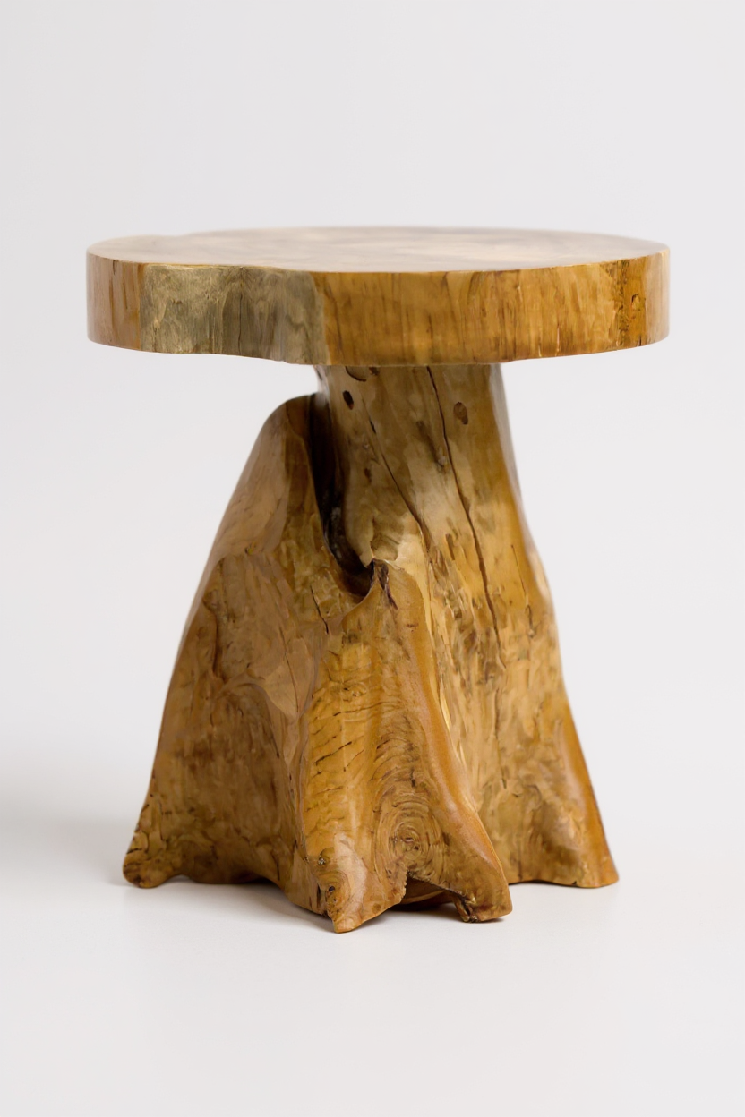 Holzhocker – Beistelltisch Blumenhocker Ablagetisch – Handgefertigt – Natürliche Form aus massivem Teakholz – 45x40x40 cm FaHome