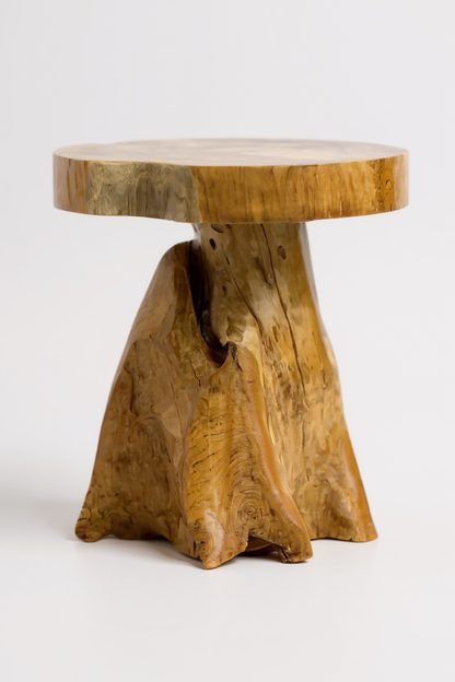 Holzhocker – Beistelltisch Blumenhocker Ablagetisch – Handgefertigt – Natürliche Form aus massivem Teakholz – 45x40x40 cm FaHome