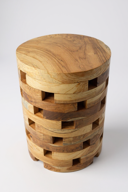 TEAK LAMINATED BLOCK – Handgefertigter Hocker & Beistelltisch aus massivem Teakholz FaHome