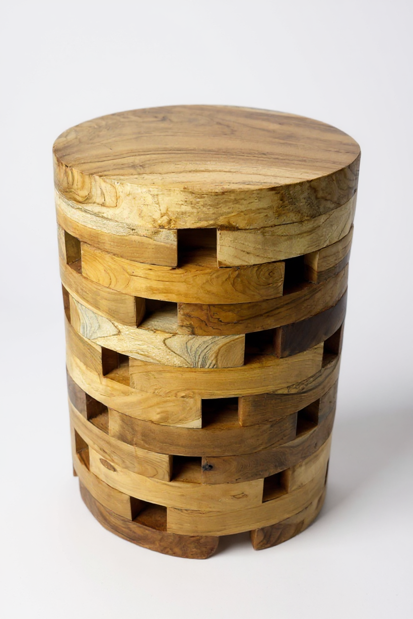 TEAK LAMINATED BLOCK – Handgefertigter Hocker & Beistelltisch aus massivem Teakholz FaHome