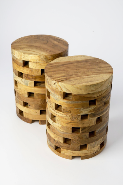 TEAK LAMINATED BLOCK – Handgefertigter Hocker & Beistelltisch aus massivem Teakholz FaHome