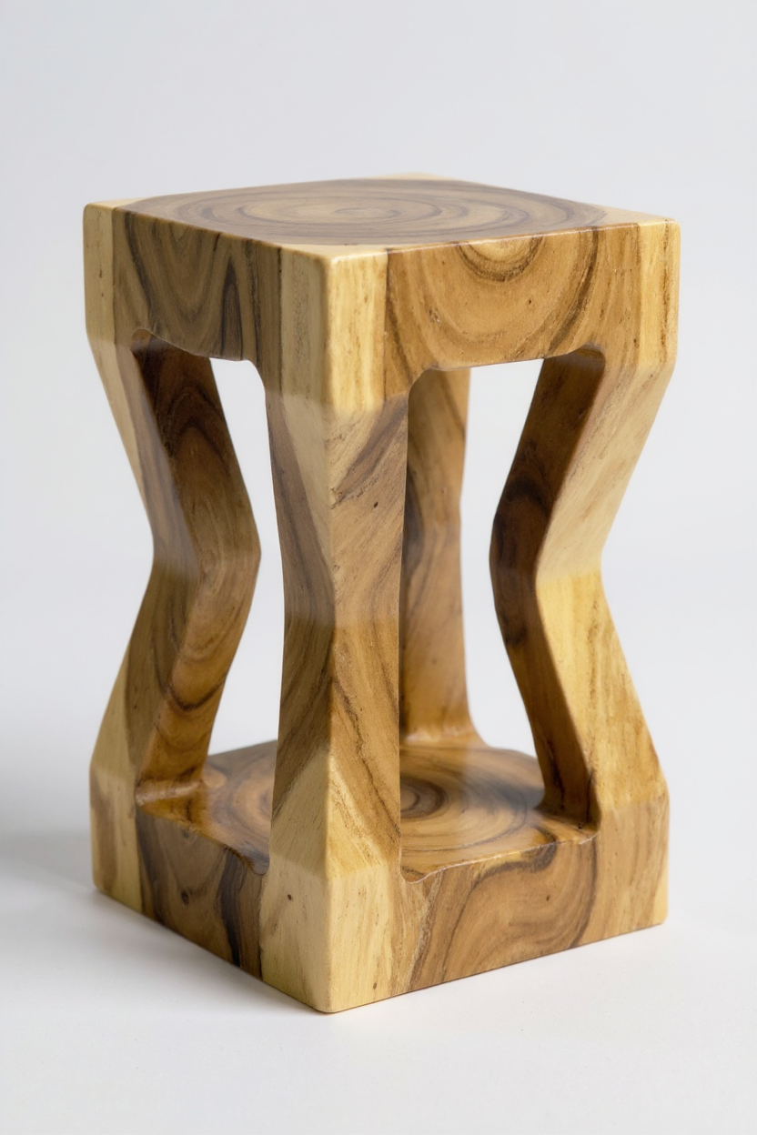 SAMAN CURVE – Handgefertigter Design-Hocker aus massivem Saman-Holz FaHome
