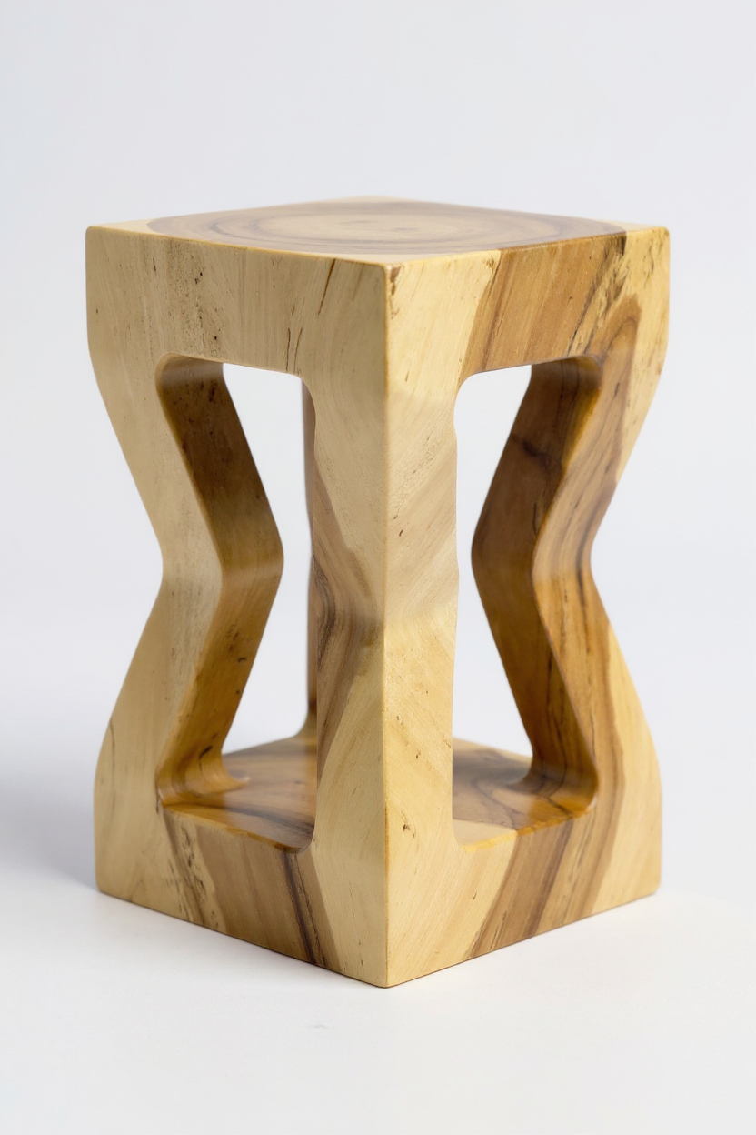 SAMAN CURVE – Handgefertigter Design-Hocker aus massivem Saman-Holz FaHome