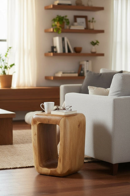 Holzhocker - Beistelltisch Couchtisch - Handgefertigter Hocker aus massivem Suarholz- 50x30x40 cm FaHome