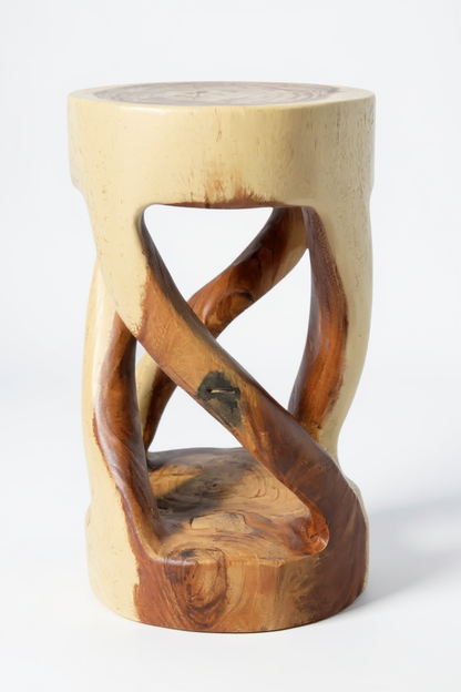 Suar Round – Handgefertigter runder Beistelltisch & Holzhocker aus Suarholz