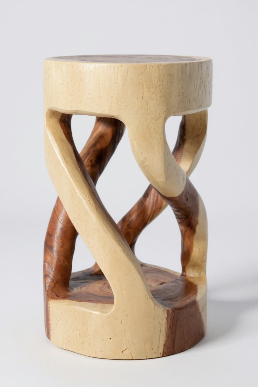 Suar Round – Handgefertigter runder Beistelltisch & Holzhocker aus Suarholz