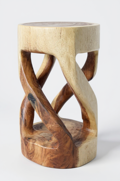 Suar Round – Handgefertigter runder Beistelltisch & Holzhocker aus Suarholz