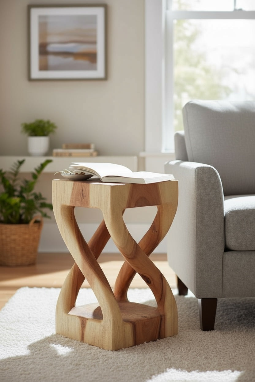 Vireo – Gedrehter Holzhocker aus massivem Suarholz FaHome