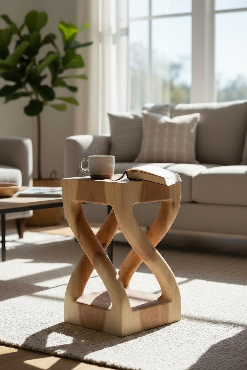 Vireo – Gedrehter Holzhocker aus massivem Suarholz FaHome