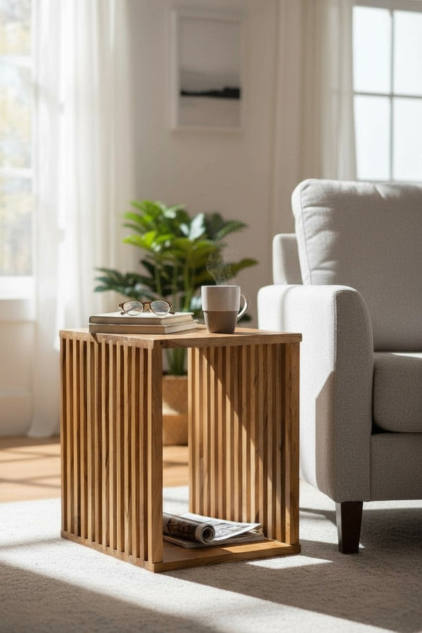 TEAK HANDCRAFT – Handgefertigter Beistelltisch aus massivem Teakholz FaHome