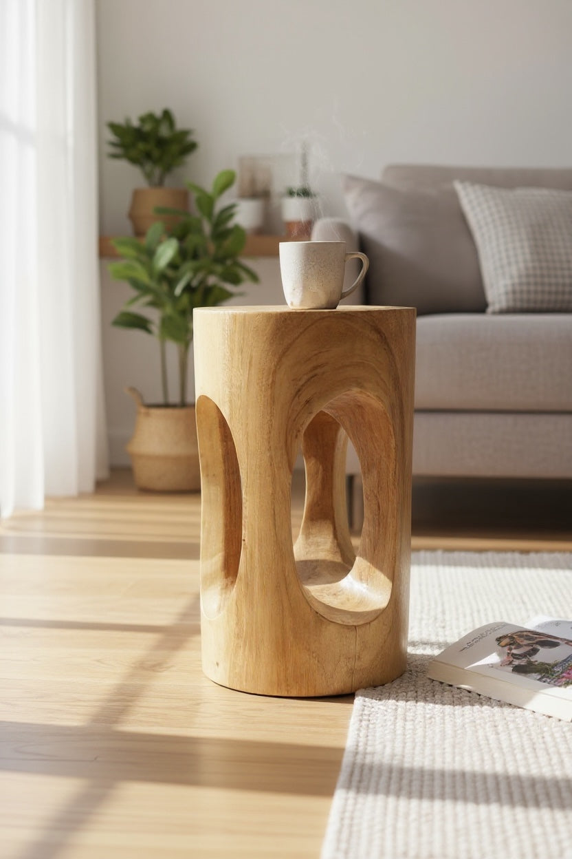 SAMARO – Rundhocker aus massivem Saman-Holz FaHome