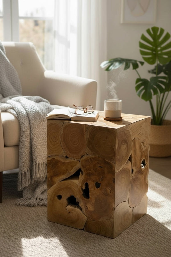 TEAK MOSAIC – Handgefertigter Beistelltisch aus nachhaltigen Holzplättchen FaHome