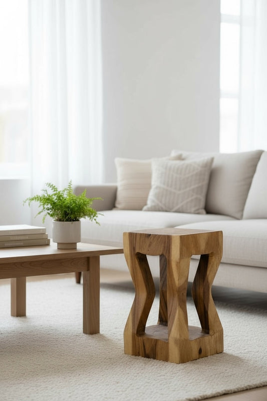 SAMAN CURVE – Handgefertigter Design-Hocker aus massivem Saman-Holz FaHome