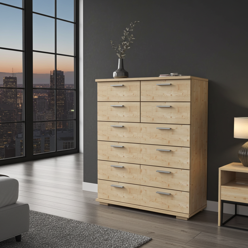 Nobis Schubladenkommode Sideboard | 8-Schubladen | 107cm hoch | 100% Bio Kiefer Massivholz Kiefer Massivholz
