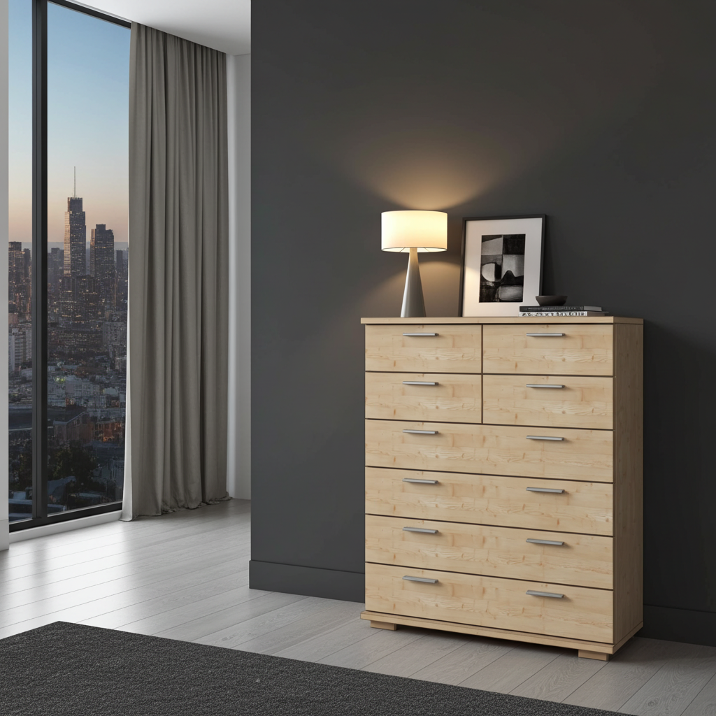 Nobis Schubladenkommode Sideboard | 8-Schubladen | 107cm hoch | 100% Bio Kiefer Massivholz Kiefer Massivholz