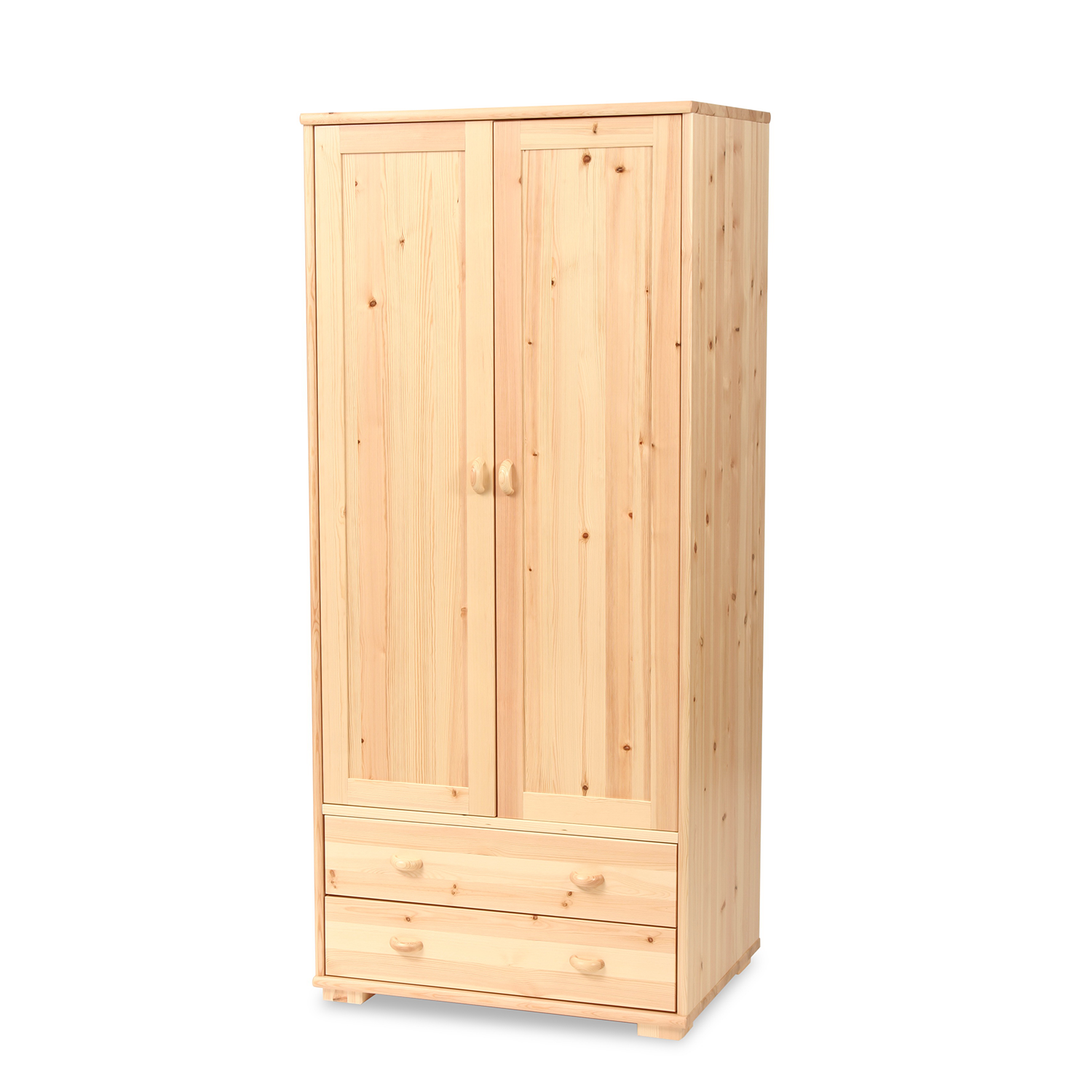 Vanessa Kleiderschrank | 2-Türig mit Kleiderstange und 2-Schubladen | 100% Bio Kiefer Massivholz Kiefer Massivholz
