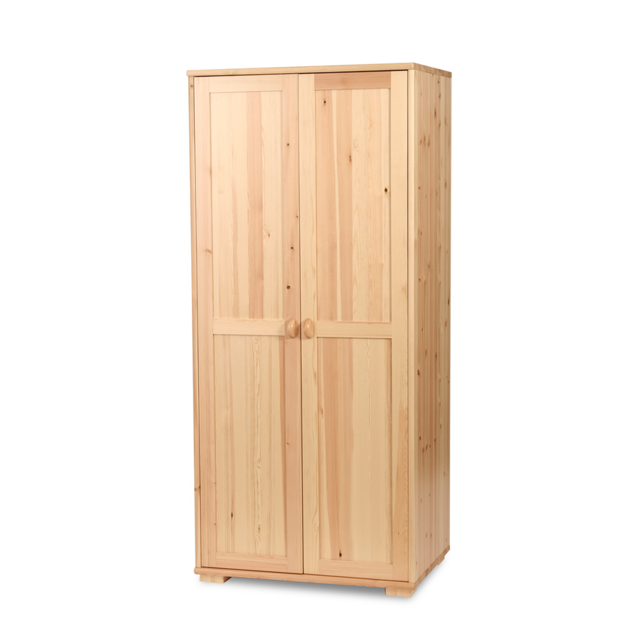 Vanessa Kleiderschrank | 2-Türig mit Kleiderstange | 100% Bio Kiefer Massivholz Kiefer Massivholz