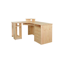 Lade das Bild in den Galerie-Viewer, Vanessa Eck-Schreibtisch XL | Tastaturauszug | PC-Halterung | 100% Bio Kiefer Massivholz
