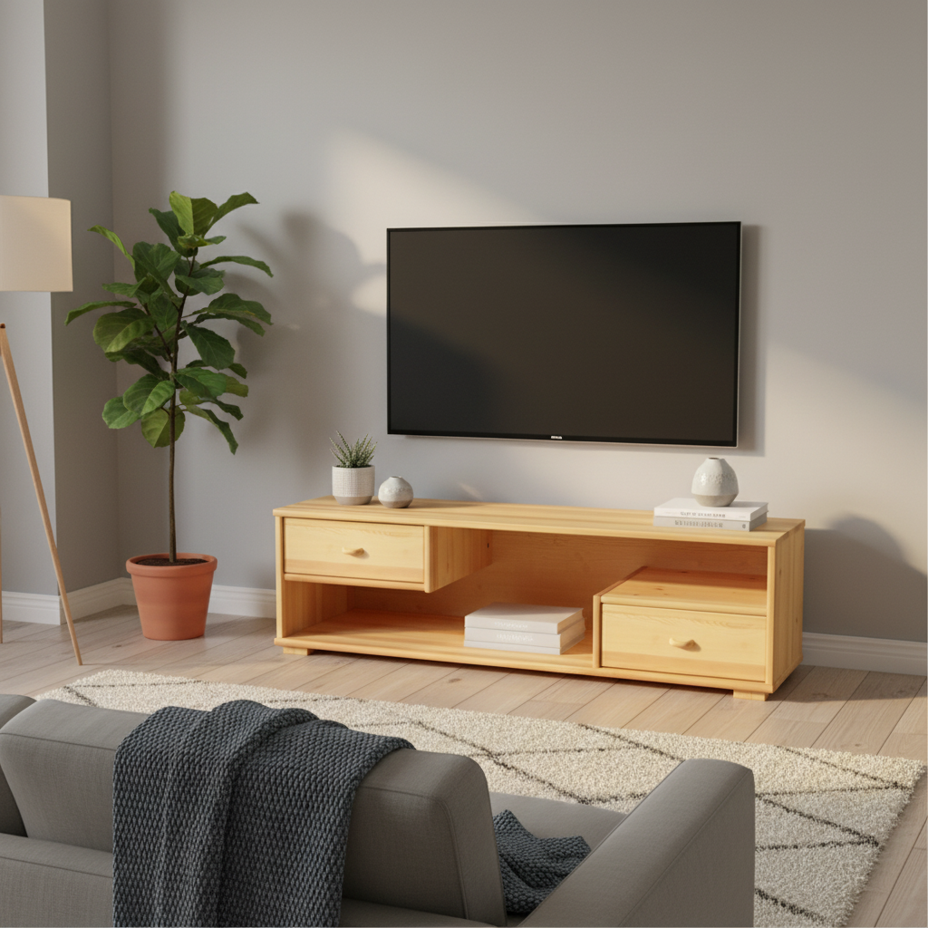 Vanessa TV-Schrank / TV-Lowboard | 2-Schubladen | 100% Bio Kiefer Massivholz