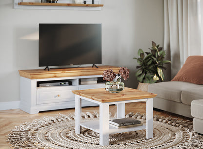 Milano Elite Massivholz Kiefer Couchtisch | Farbe Weiß/Kiefer Kiefer Massivholz