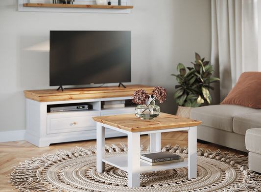 Milano Elite Massivholz Kiefer Couchtisch | Farbe Weiß/Kiefer Kiefer Massivholz