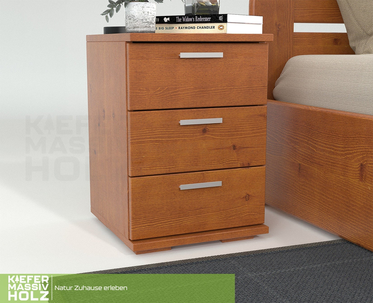 Nobis Kiefer Massivholz Nachttisch Nachtschrank | 3-Schubladen | 100% Bio Kiefer Kiefer Massivholz