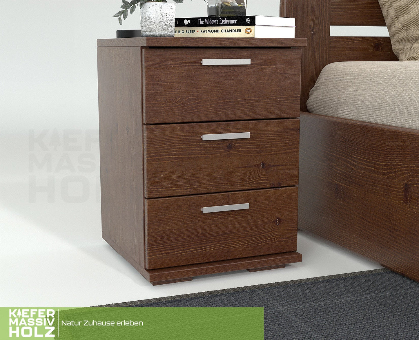 Nobis Kiefer Massivholz Nachttisch Nachtschrank | 3-Schubladen | 100% Bio Kiefer