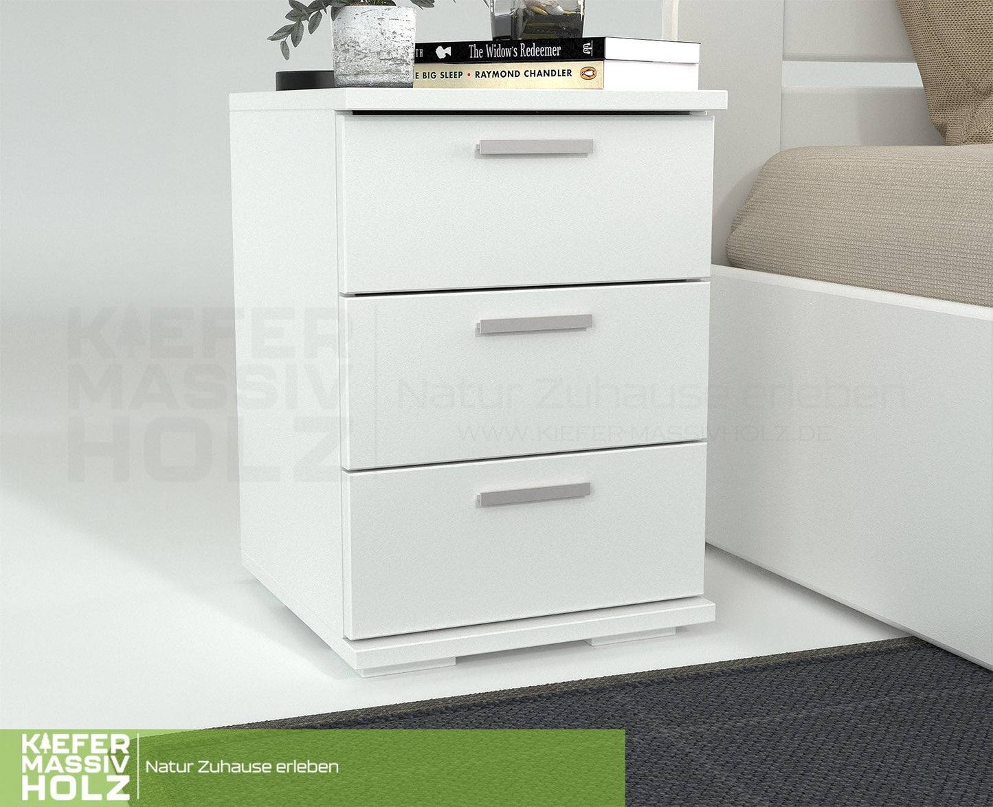 Nobis Kiefer Massivholz Nachttisch Nachtschrank | 3-Schubladen | 100% Bio Kiefer Kiefer Massivholz
