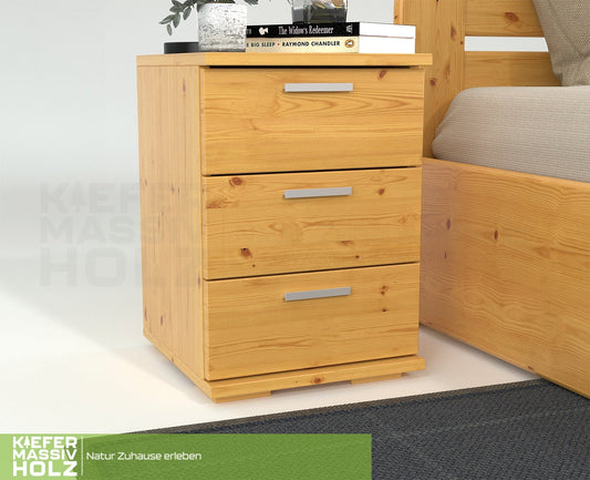 Nobis Kiefer Massivholz Nachttisch Nachtschrank | 3-Schubladen | 100% Bio Kiefer Kiefer Massivholz