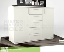Lade das Bild in den Galerie-Viewer, Nobis Kommode Sideboard 120-er | Anrichte | 5-Schubladen | 2-Türig | 100% Bio Kiefer Massivholz Kiefer Massivholz
