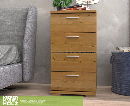 Nobis Schubladenkommode Sideboard | 4-Schubladen | 74cm hoch | 100% Bio Kiefer Massivholz Kiefer Massivholz