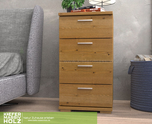 Nobis Schubladenkommode Sideboard | 4-Schubladen | 74cm hoch | 100% Bio Kiefer Massivholz Kiefer Massivholz