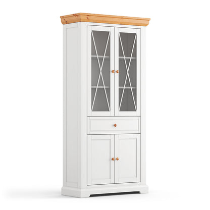 Milano Elite Massivholz Kiefer Vitrine 2D | Farbe Weiß/Kiefer Kiefer Massivholz