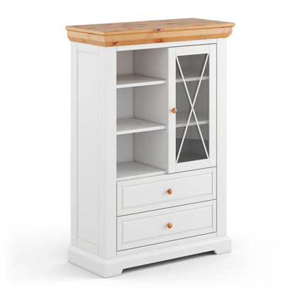 Milano Elite Massivholz Kiefer Vitrine 1.3 | Farbe Weiß/Kiefer Kiefer Massivholz