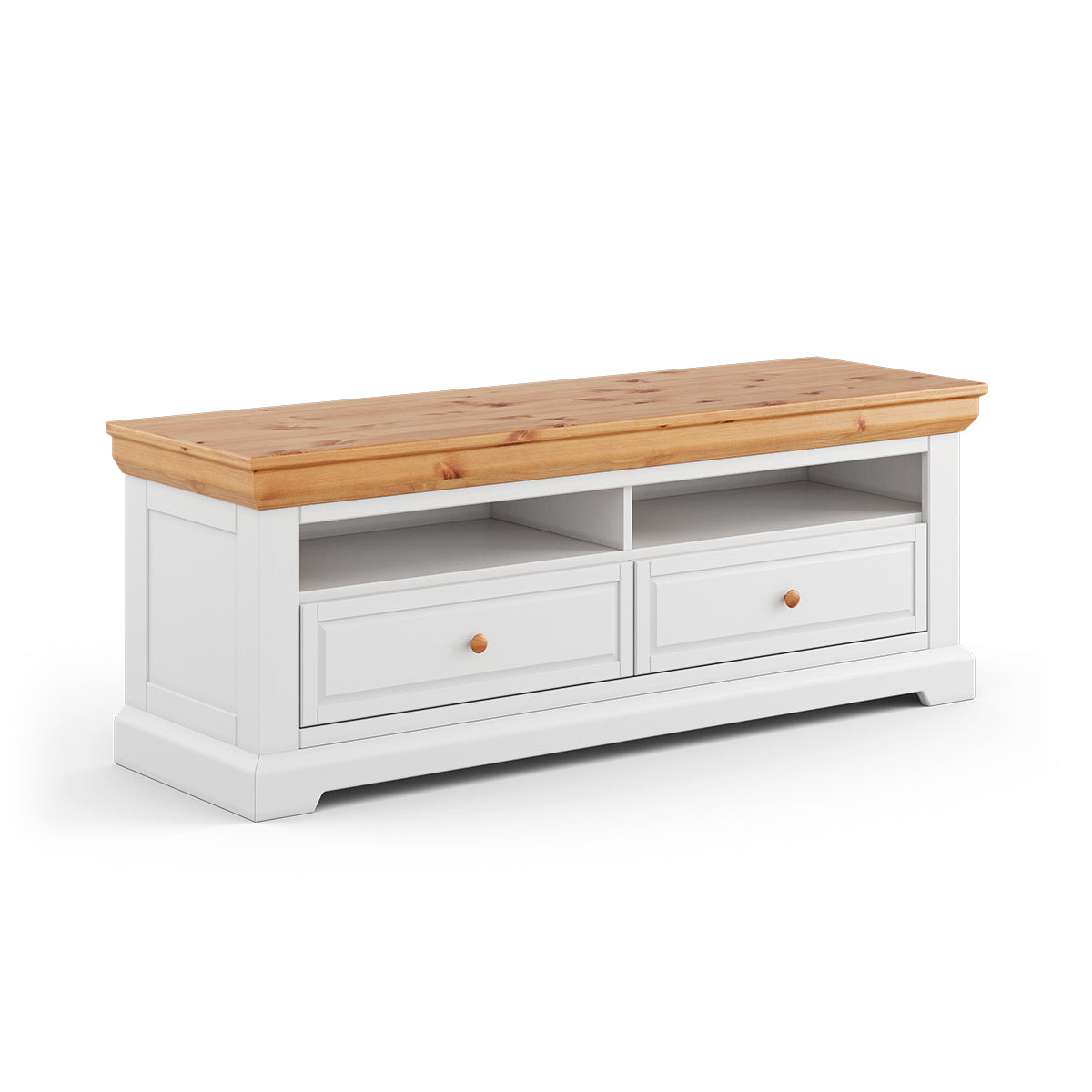 Milano Elite Massivholz Kiefer TV-Schrank Lowboard | Farbe Weiß/Kiefer