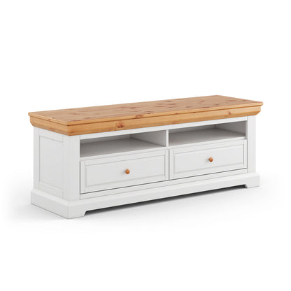 Milano Elite Massivholz Kiefer TV-Schrank Lowboard | Farbe Weiß/Kiefer