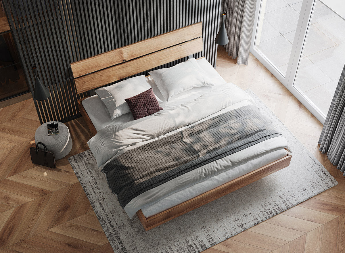 Turin Massivholz Eichenbett 140-180cm mit Holzbeinen und doppelter Rückenlehne Kiefer Massivholz