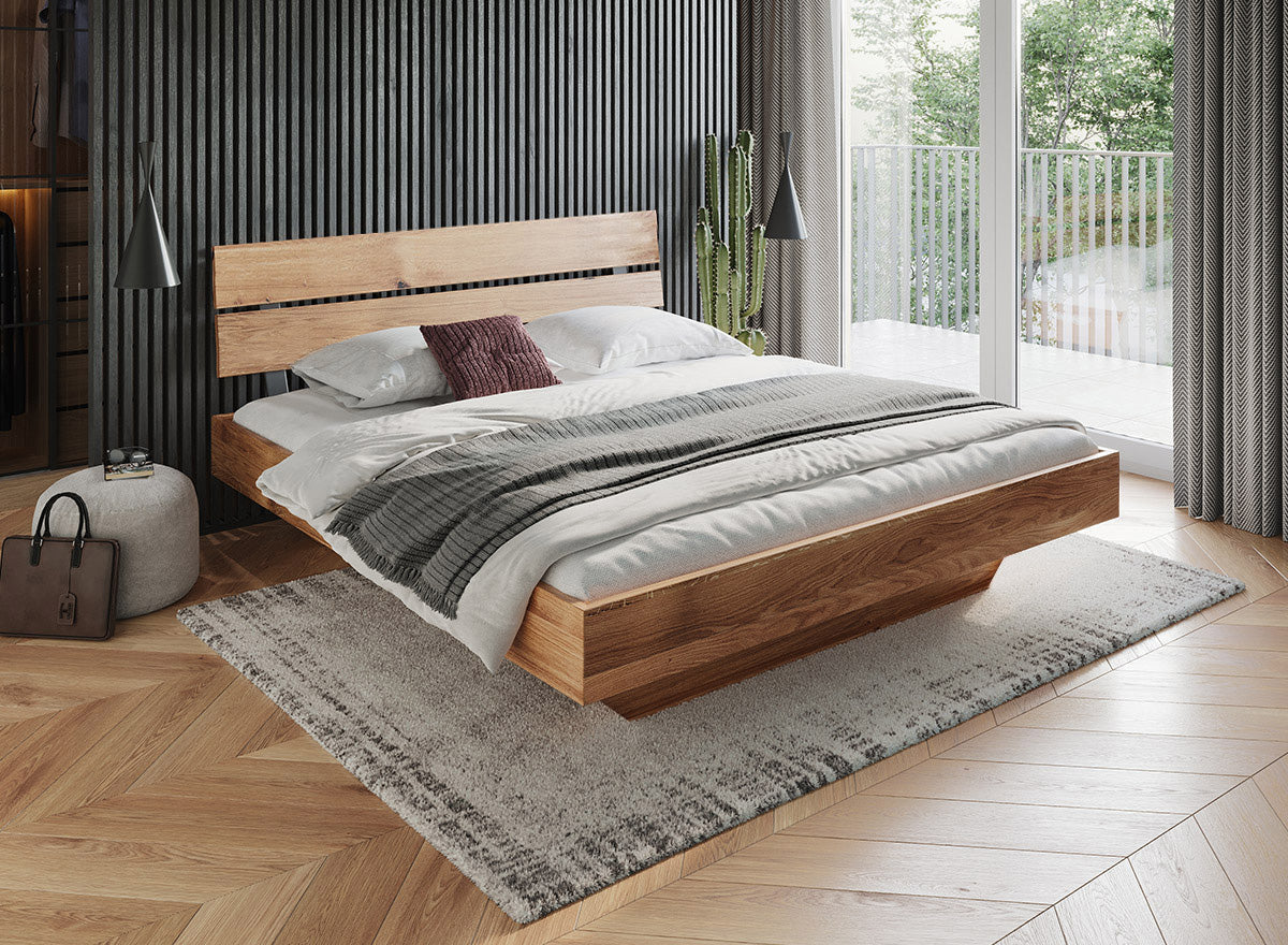Turin Massivholz Eichenbett 140-180cm mit Holzbeinen und doppelter Rückenlehne Kiefer Massivholz
