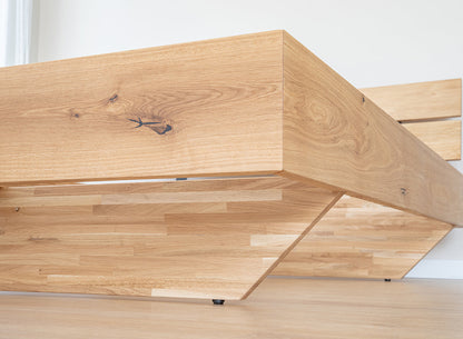 Turin Massivholz Eichenbett 140-180cm mit Holzbeinen und doppelter Rückenlehne Kiefer Massivholz