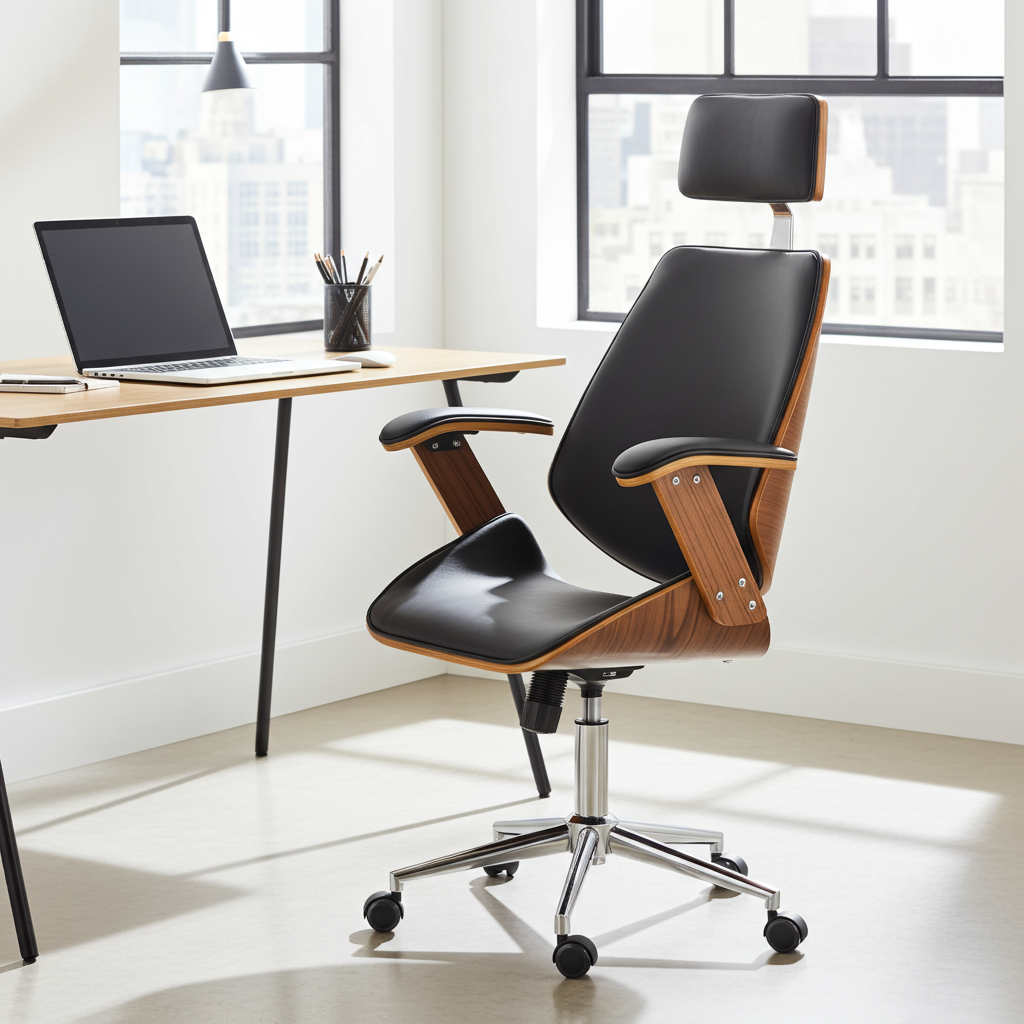 Chicago Bürostuhl – Kunstleder & Walnuss-Holzrahmen LinkeHomeStore