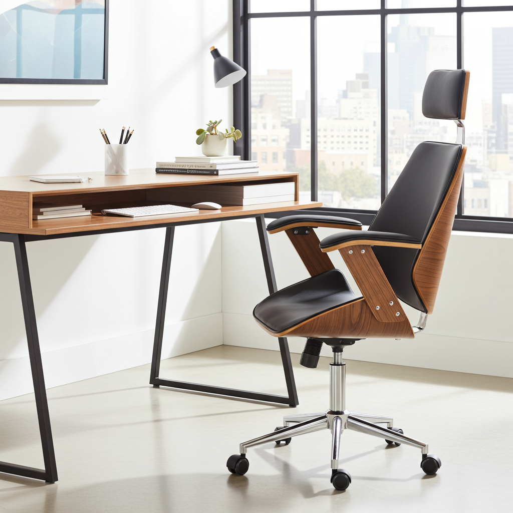 Chicago Bürostuhl – Kunstleder & Walnuss-Holzrahmen LinkeHomeStore