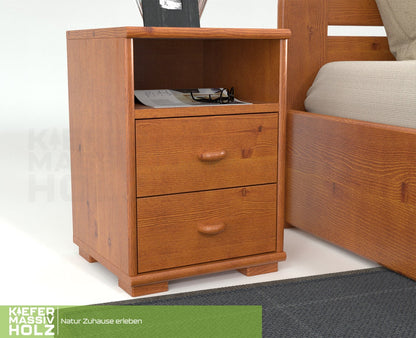 Vanessa Kiefer Massivholz Nachttisch Nachtschrank | 2-Schubladen 1-Regal | 100% Bio Kiefer Kiefer Massivholz