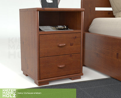 Vanessa Kiefer Massivholz Nachttisch Nachtschrank | 2-Schubladen 1-Regal | 100% Bio Kiefer Kiefer Massivholz