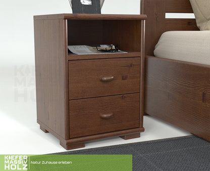 Vanessa Kiefer Massivholz Nachttisch Nachtschrank | 2-Schubladen 1-Regal | 100% Bio Kiefer Kiefer Massivholz