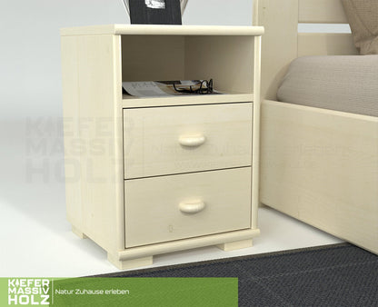 Vanessa Kiefer Massivholz Nachttisch Nachtschrank | 2-Schubladen 1-Regal | 100% Bio Kiefer Kiefer Massivholz